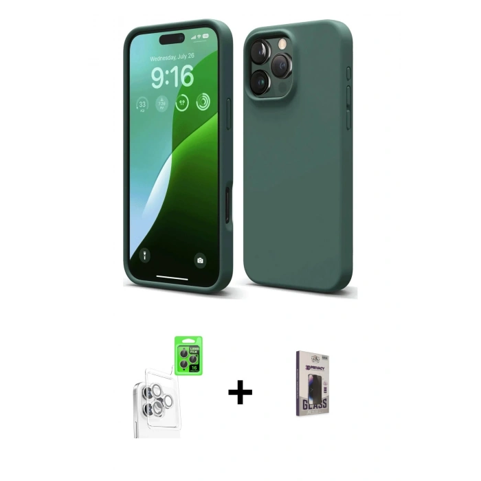 MARSİLYAN™- iPhone 16 Pro Max Kılıf Kozmos Yansıma Özel Seri - Siyah Bilvis Hayalet Cam Ekran Koruyucu + Raze Metal Kamera Lens - BZ