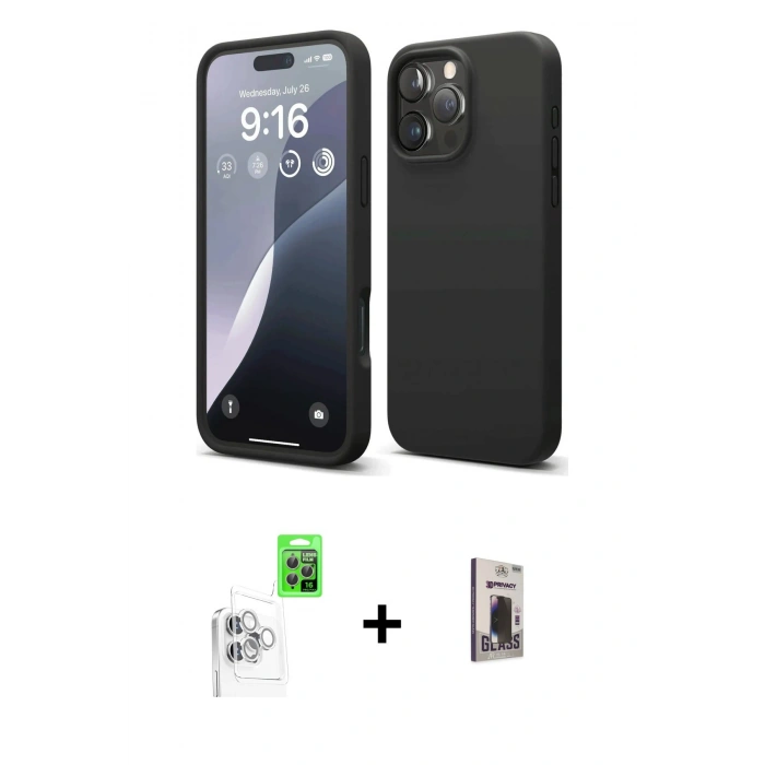 MARSİLYAN™- iPhone 16 Pro Max Kılıf Kozmos Yansıma Özel Seri - Siyah Bilvis Hayalet Cam Ekran Koruyucu + Raze Metal Kamera Lens - BZ