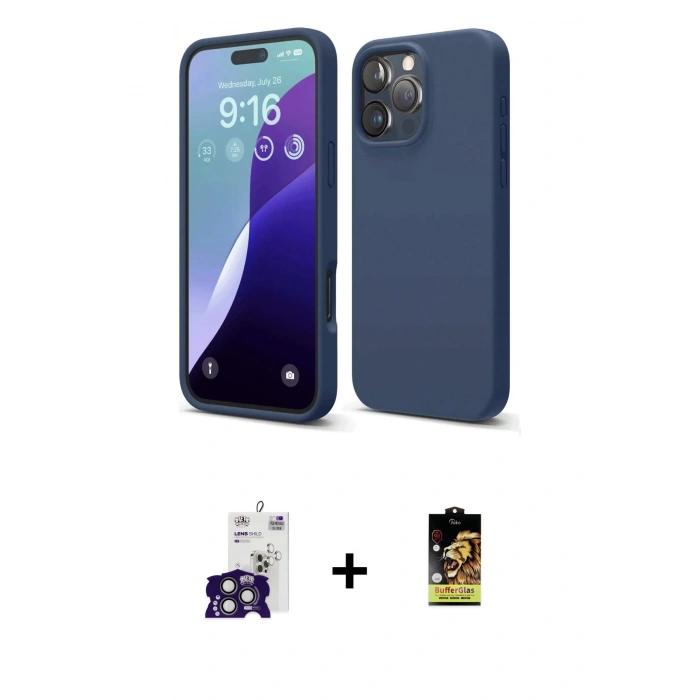 MARSİLYAN™- iPhone 16 Pro Max Kılıf Kozmos Yansıma Özel Seri - Siyah Buffer Cam Ekran Koruyucu + Bilvis Titan Kamera Lens - TMGI