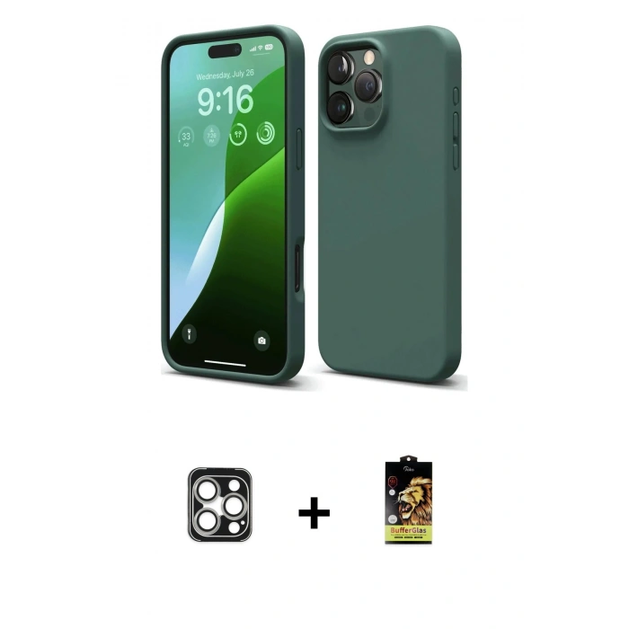 MARSİLYAN™- iPhone 16 Pro Max Kılıf Kozmos Yansıma Özel Seri - Siyah Buffer Cam Ekran Koruyucu + Gümüş PVD Metal Kamera Lens