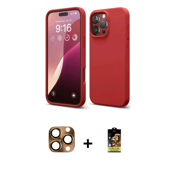MARSİLYAN™- iPhone 16 Pro Max Kılıf Kozmos Yansıma Özel Seri - Siyah Buffer Cam Ekran Koruyucu + Pers Alüminyum Kamera Lens - CLTM