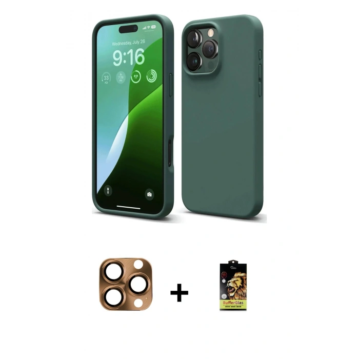 MARSİLYAN™- iPhone 16 Pro Max Kılıf Kozmos Yansıma Özel Seri - Siyah Buffer Cam Ekran Koruyucu + Pers Alüminyum Kamera Lens - CLTM