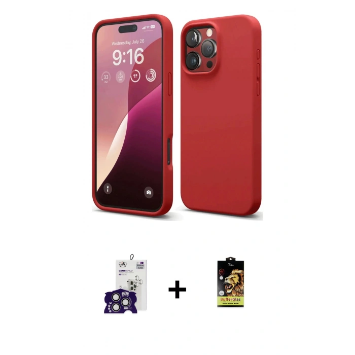 MARSİLYAN™- iPhone 16 Pro Max Kılıf Kozmos Yansıma Özel Seri - Siyah Buffer Cam Ekran Koruyucu + Titanyum Gri Bilvis Titan Kamera Lens
