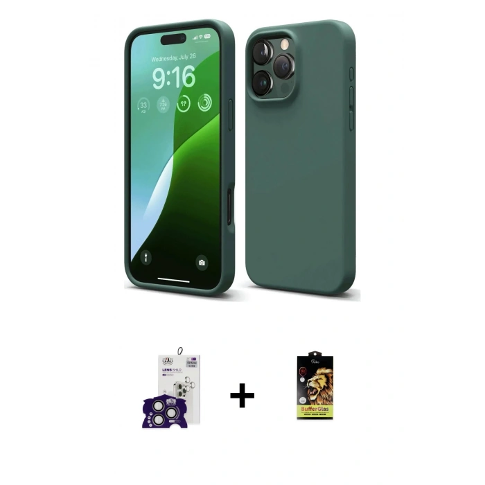 MARSİLYAN™- iPhone 16 Pro Max Kılıf Kozmos Yansıma Özel Seri - Siyah Buffer Cam Ekran Koruyucu + Titanyum Gri Bilvis Titan Kamera Lens