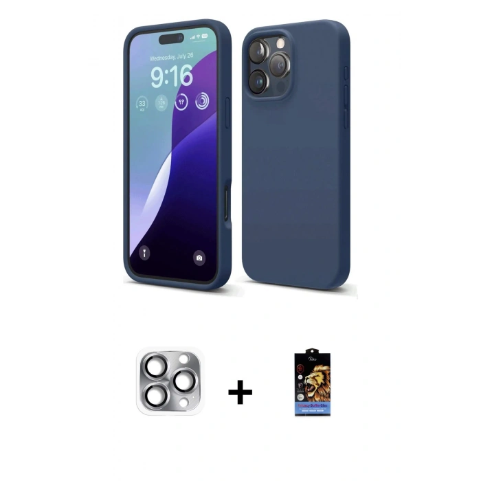 MARSİLYAN™- iPhone 16 Pro Max Kılıf Kozmos Yansıma Özel Seri - Siyah Buffer Hayalet Cam Ekran Koruyucu + Pers Alüminyum Kamera Lens - GI