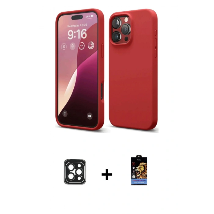 MARSİLYAN™- iPhone 16 Pro Max Kılıf Kozmos Yansıma Özel Seri - Siyah Buffer Hayalet Cam Ekran Koruyucu + PVD Metal Kamera Lens - SH