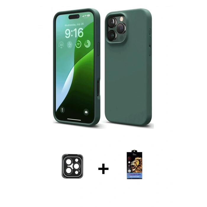 MARSİLYAN™- iPhone 16 Pro Max Kılıf Kozmos Yansıma Özel Seri - Siyah Buffer Hayalet Cam Ekran Koruyucu + PVD Metal Kamera Lens - SH