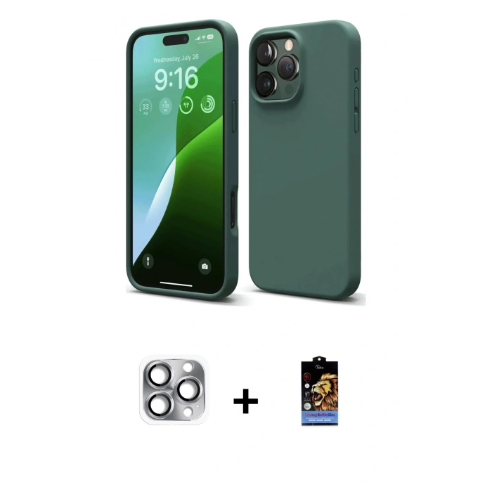 MARSİLYAN™- iPhone 16 Pro Max Kılıf Kozmos Yansıma Özel Seri - Siyah Buffer Hayalet Cam Ekran Koruyucu + Pers Alüminyum Kamera Lens - GI