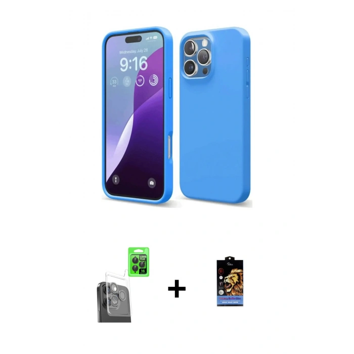 MARSİLYAN™- iPhone 16 Pro Max Kılıf Kozmos Yansıma Özel Seri - Siyah Buffer Hayalet Cam Ekran Koruyucu + Raze Metal Kamera Lens - SH