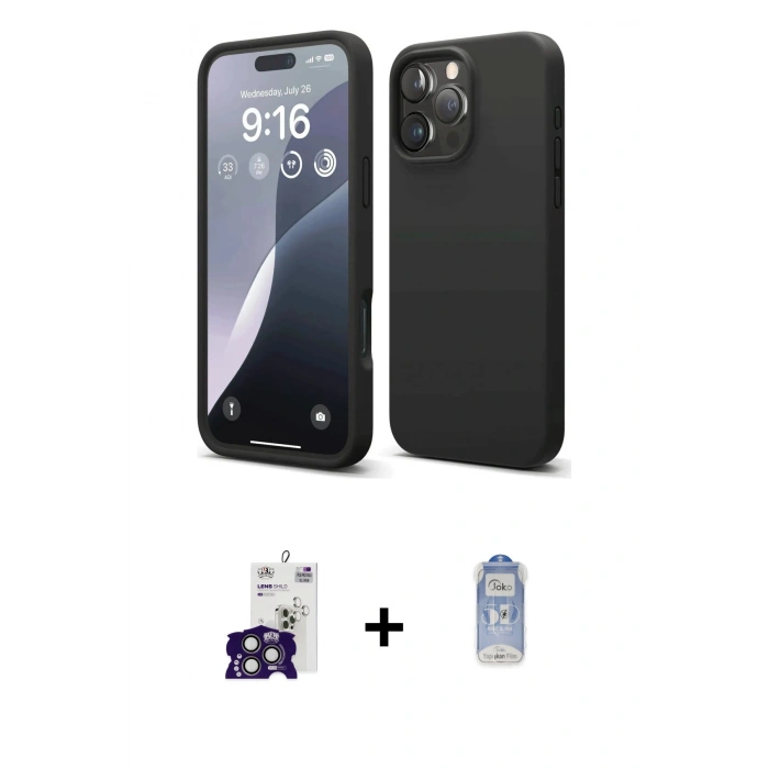 MARSİLYAN™- iPhone 16 Pro Max Kılıf Kozmos Yansıma Özel Seri - Siyah Joko Magic 5D Cam + Bilvis Titan Kamera Lens - TMGI