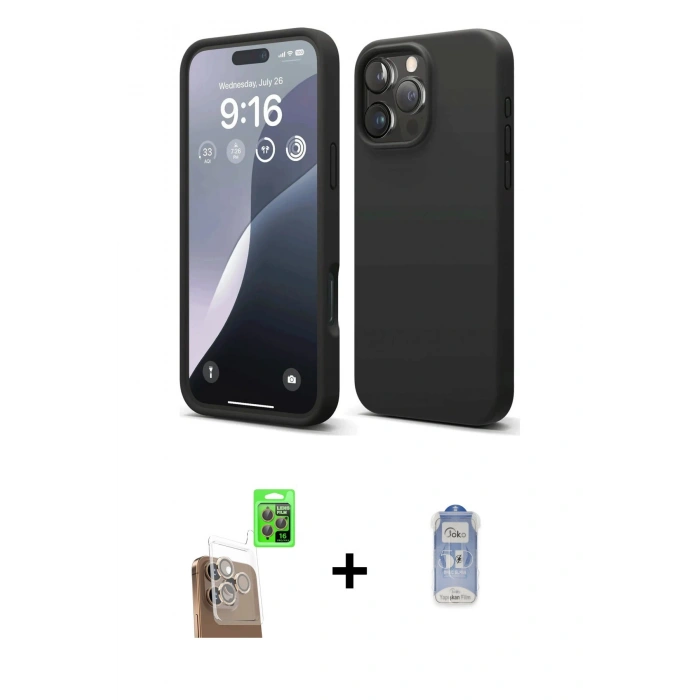 MARSİLYAN™- iPhone 16 Pro Max Kılıf Kozmos Yansıma Özel Seri - Siyah Joko Magic 5D Cam + Çöl Titanyum Raze Metal Kamera Lens
