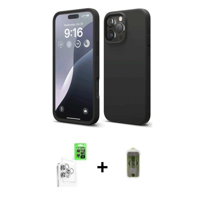 MARSİLYAN™- iPhone 16 Pro Max Kılıf Kozmos Yansıma Özel Seri - Siyah Joko Magic 5D Hayalet Cam + Raze Metal Kamera Lens - BZ