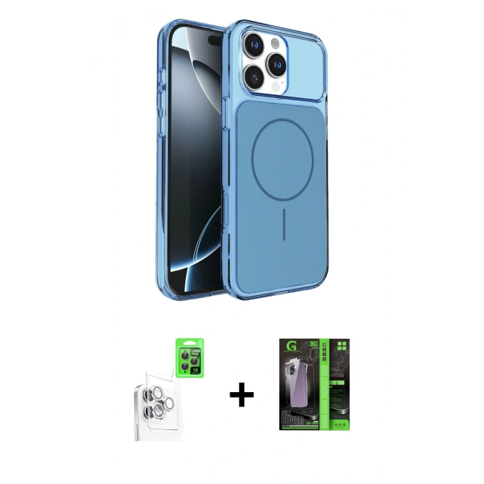 MARSİLYAN™- iPhone 16 Pro Max Kılıf Kutup Doku Serisi - Şeffaf 360 Full Body Arka Koruyucu + Raze Metal Kamera Lens - BZ