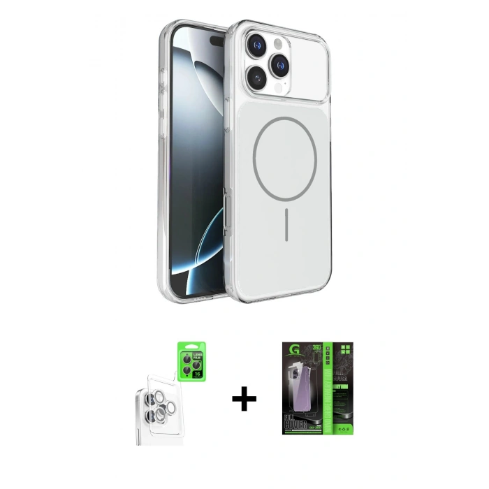 MARSİLYAN™- iPhone 16 Pro Max Kılıf Kutup Doku Serisi - Şeffaf 360 Full Body Arka Koruyucu + Raze Metal Kamera Lens - BZ