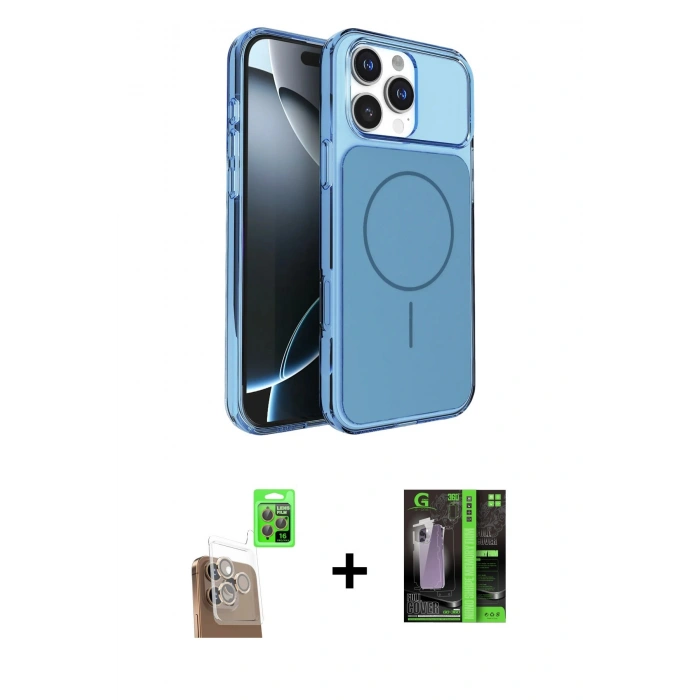 MARSİLYAN™- iPhone 16 Pro Max Kılıf Kutup Doku Serisi - Şeffaf 360 Full Body Arka Koruyucu + Raze Metal Kamera Lens - CLTM