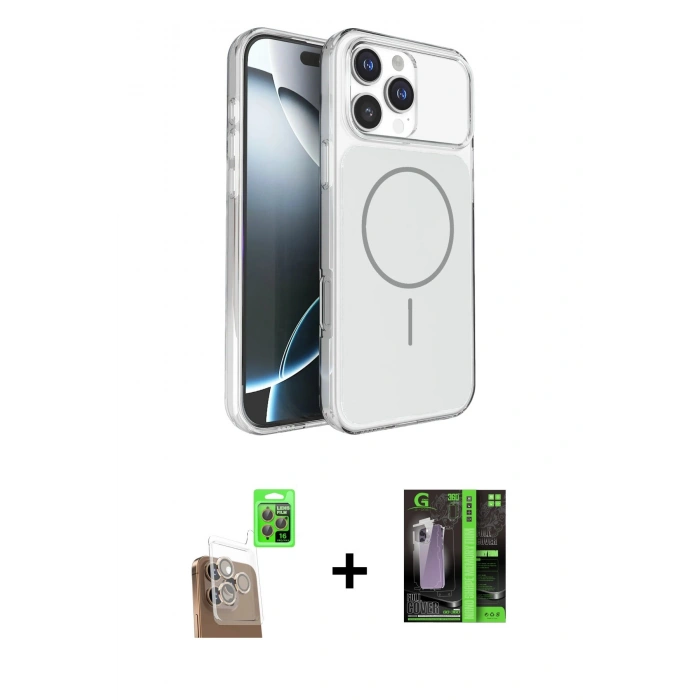 MARSİLYAN™- iPhone 16 Pro Max Kılıf Kutup Doku Serisi - Şeffaf 360 Full Body Arka Koruyucu + Raze Metal Kamera Lens - CLTM