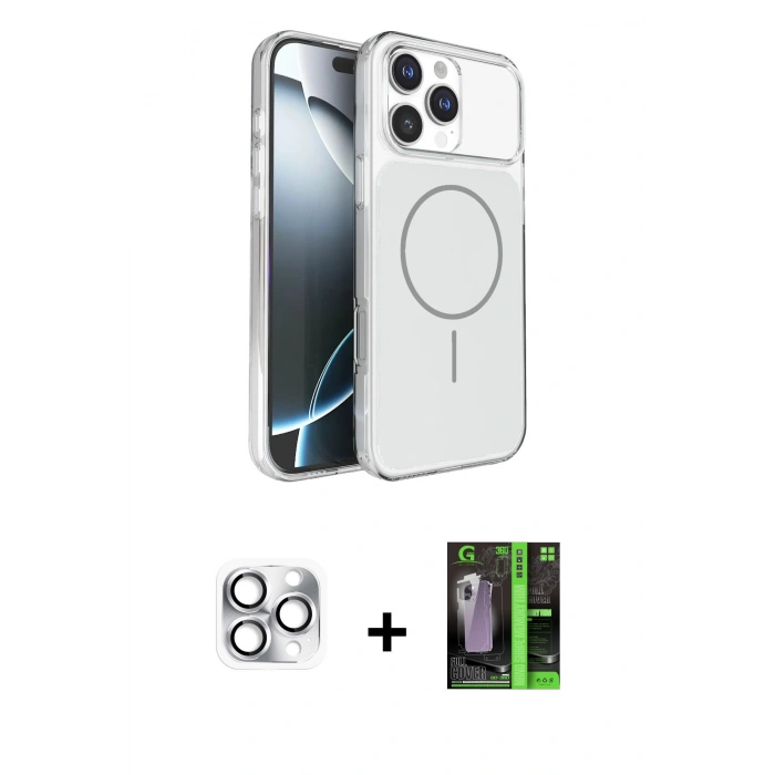MARSİLYAN™- iPhone 16 Pro Max Kılıf Kutup Doku Serisi - Şeffaf 360 Full Body Arka Koruyucu + Pers Alüminyum Kamera Lens - GS