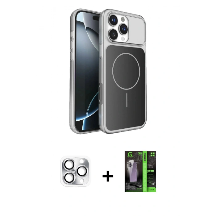 MARSİLYAN™- iPhone 16 Pro Max Kılıf Kutup Doku Serisi - Şeffaf 360 Full Body Arka Koruyucu + Pers Alüminyum Kamera Lens - GS