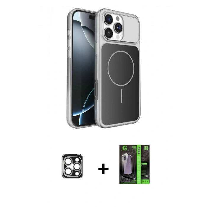 MARSİLYAN™- iPhone 16 Pro Max Kılıf Kutup Doku Serisi - Şeffaf 360 Full Body Arka Koruyucu + Gümüş PVD Metal Kamera Lens