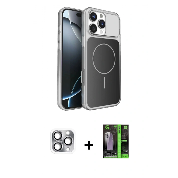 MARSİLYAN™- iPhone 16 Pro Max Kılıf Kutup Doku Serisi - Şeffaf 360 Full Body Arka Koruyucu + Pers Alüminyum Kamera Lens - GI
