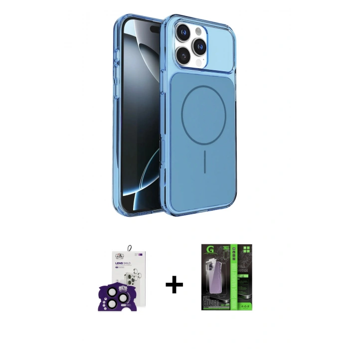 MARSİLYAN™- iPhone 16 Pro Max Kılıf Kutup Doku Serisi - Şeffaf 360 Full Body Arka Koruyucu + Siyah Bilvis Titan Kamera Lens