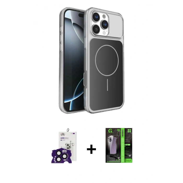 MARSİLYAN™- iPhone 16 Pro Max Kılıf Kutup Doku Serisi - Şeffaf 360 Full Body Arka Koruyucu + Siyah Bilvis Titan Kamera Lens