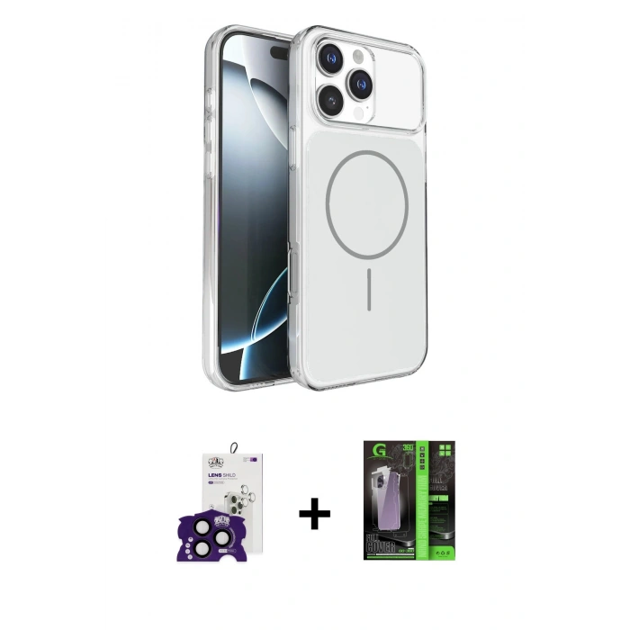 MARSİLYAN™- iPhone 16 Pro Max Kılıf Kutup Doku Serisi - Şeffaf 360 Full Body Arka Koruyucu + Siyah Bilvis Titan Kamera Lens
