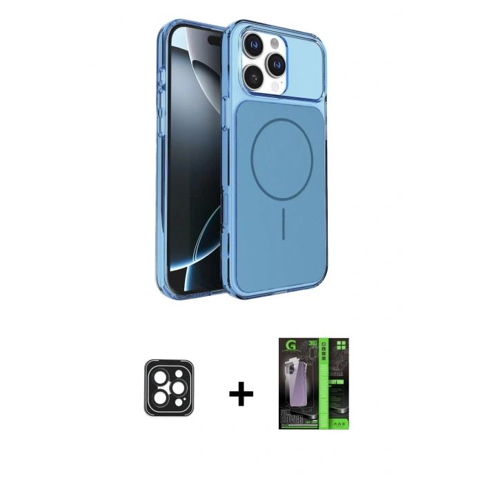 MARSİLYAN™- iPhone 16 Pro Max Kılıf Kutup Doku Serisi - Şeffaf 360 Full Body Arka Koruyucu + Siyah PVD Metal Kamera Lens
