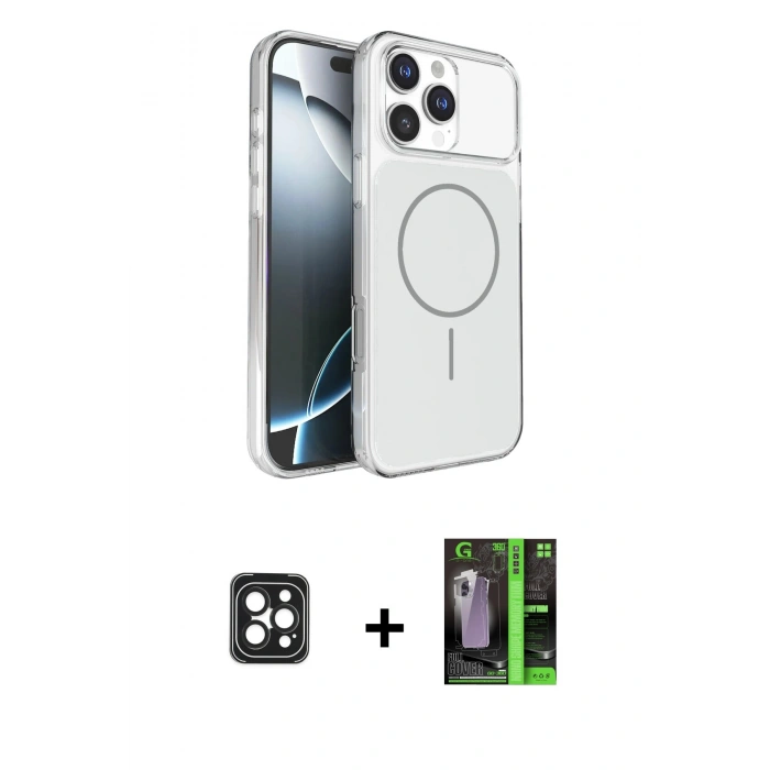 MARSİLYAN™- iPhone 16 Pro Max Kılıf Kutup Doku Serisi - Şeffaf 360 Full Body Arka Koruyucu + Siyah PVD Metal Kamera Lens