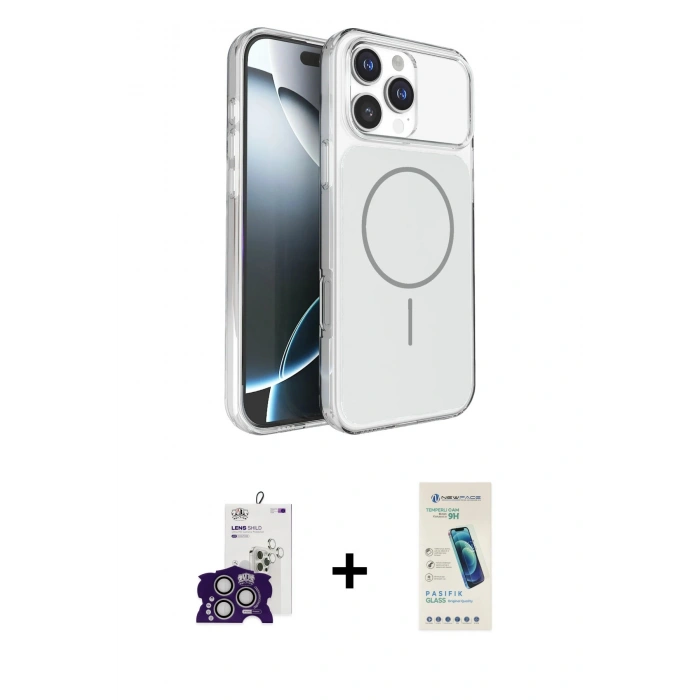 MARSİLYAN™- iPhone 16 Pro Max Kılıf Kutup Doku Serisi - Şeffaf Pasifik Cam Ekran Koruyucu + Bilvis Titan Kamera Lens - GS