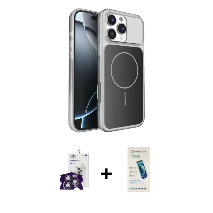 MARSİLYAN™- iPhone 16 Pro Max Kılıf Kutup Doku Serisi - Şeffaf Pasifik Cam Ekran Koruyucu + Bilvis Titan Kamera Lens - GS