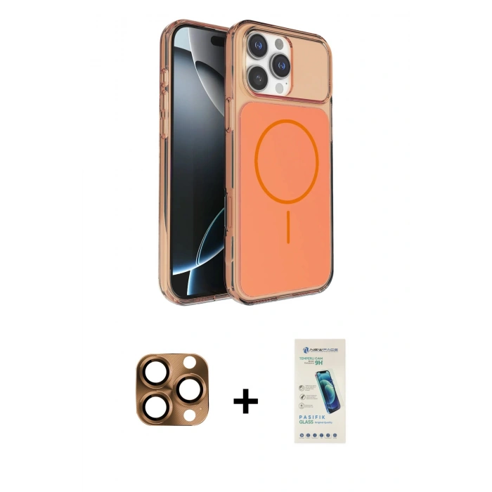 MARSİLYAN™- iPhone 16 Pro Max Kılıf Kutup Doku Serisi - Şeffaf Pasifik Cam Ekran Koruyucu + Pers Alüminyum Kamera Lens - CLTM