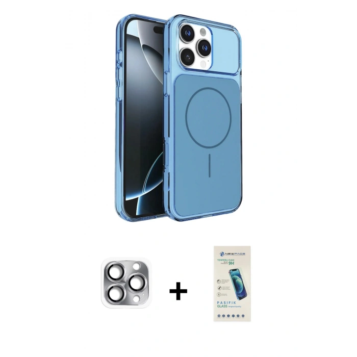 MARSİLYAN™- iPhone 16 Pro Max Kılıf Kutup Doku Serisi - Şeffaf Pasifik Cam Ekran Koruyucu + Pers Alüminyum Kamera Lens - GI