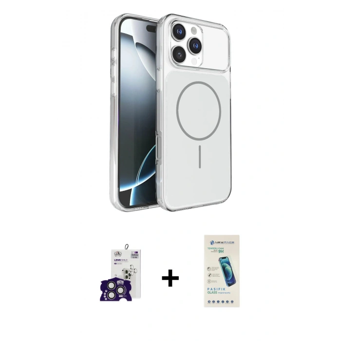 MARSİLYAN™- iPhone 16 Pro Max Kılıf Kutup Doku Serisi - Şeffaf Pasifik Cam Ekran Koruyucu + Bilvis Titan Kamera Lens - TMGI
