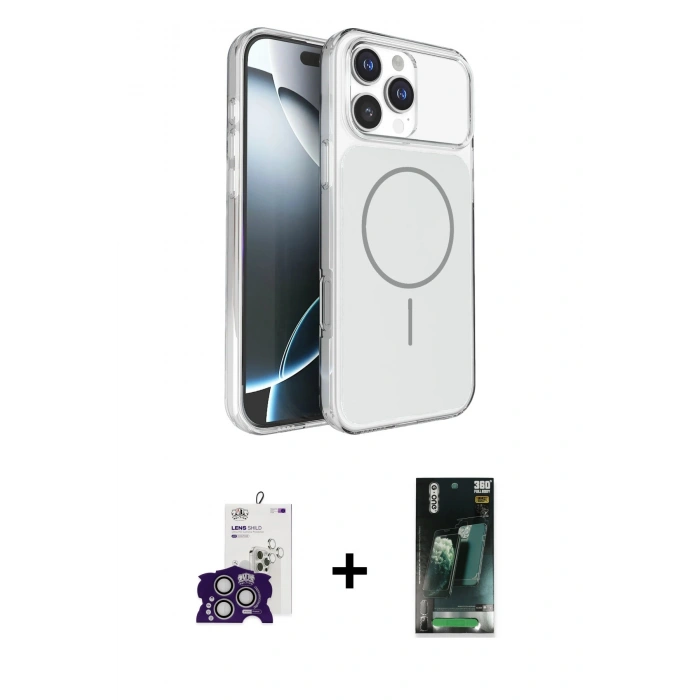 MARSİLYAN™- iPhone 16 Pro Max Kılıf Kutup Doku Serisi - Siyah 360 Mat Full Body Arka Koruyucu + Bilvis Titan Kamera Lens - GS