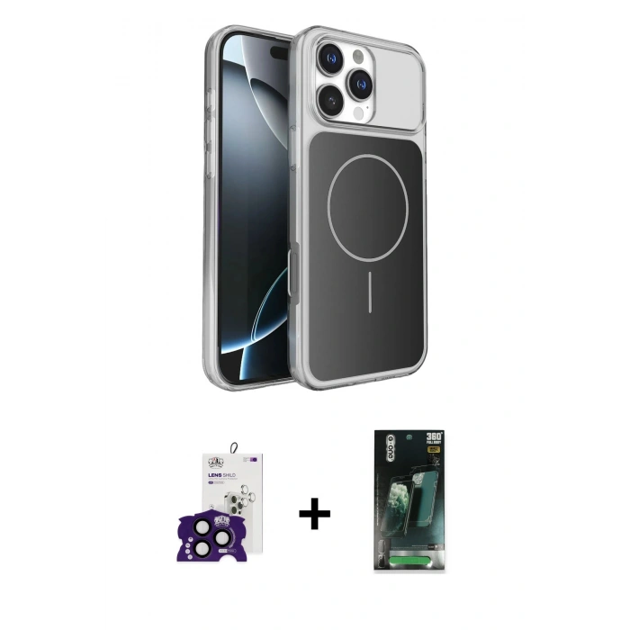 MARSİLYAN™- iPhone 16 Pro Max Kılıf Kutup Doku Serisi - Siyah 360 Mat Full Body Arka Koruyucu + Bilvis Titan Kamera Lens - SH