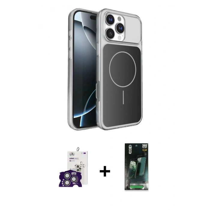 MARSİLYAN™- iPhone 16 Pro Max Kılıf Kutup Doku Serisi - Siyah 360 Mat Full Body Arka Koruyucu + Bilvis Titan Kamera Lens - GS