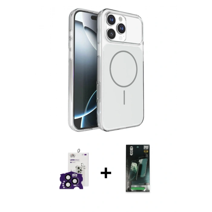 MARSİLYAN™- iPhone 16 Pro Max Kılıf Kutup Doku Serisi - Siyah 360 Mat Full Body Arka Koruyucu + Bilvis Titan Kamera Lens - SH