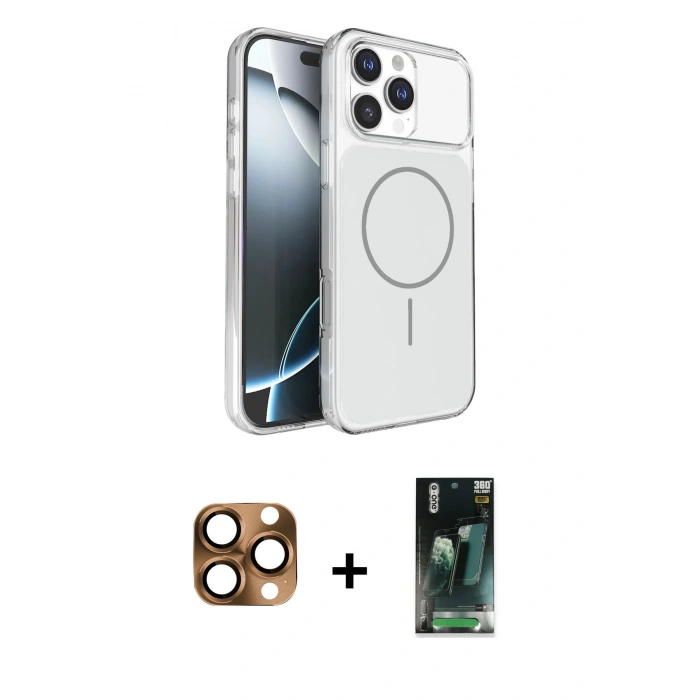 MARSİLYAN™- iPhone 16 Pro Max Kılıf Kutup Doku Serisi - Siyah 360 Mat Full Body Arka Koruyucu + Pers Alüminyum Kamera Lens - CLTM