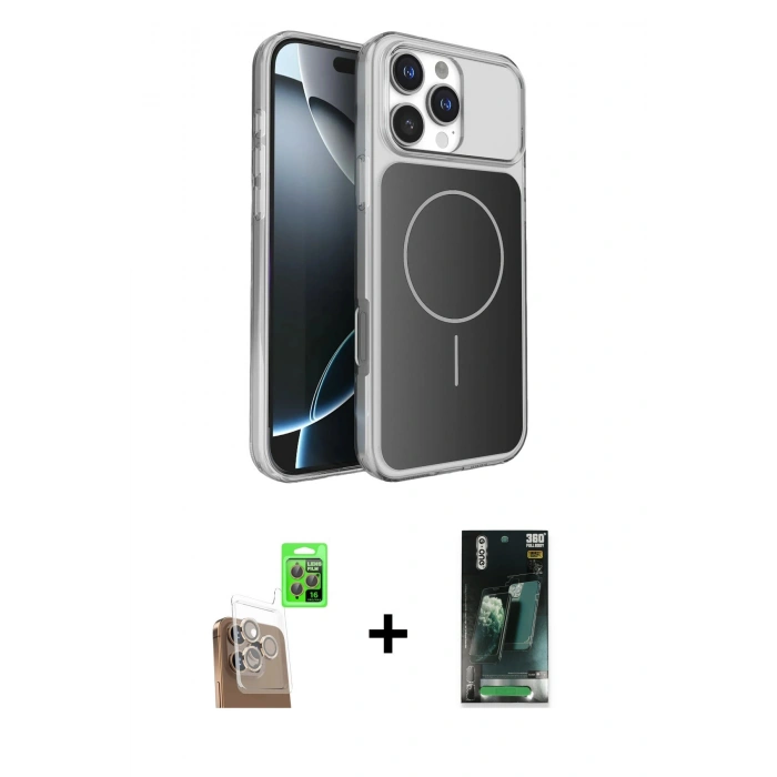 MARSİLYAN™- iPhone 16 Pro Max Kılıf Kutup Doku Serisi - Siyah 360 Mat Full Body Arka Koruyucu + Raze Metal Kamera Lens - CLTM