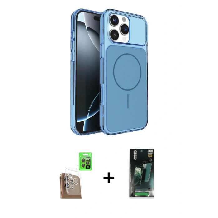 MARSİLYAN™- iPhone 16 Pro Max Kılıf Kutup Doku Serisi - Siyah 360 Mat Full Body Arka Koruyucu + Raze Metal Kamera Lens - CLTM
