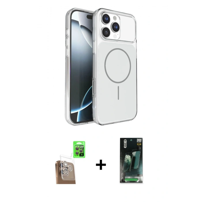 MARSİLYAN™- iPhone 16 Pro Max Kılıf Kutup Doku Serisi - Siyah 360 Mat Full Body Arka Koruyucu + Raze Metal Kamera Lens - CLTM