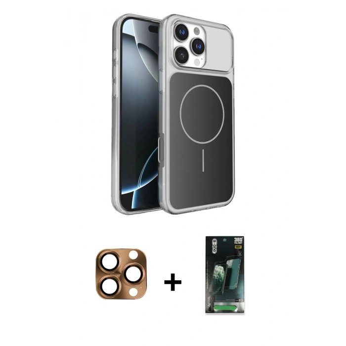 MARSİLYAN™- iPhone 16 Pro Max Kılıf Kutup Doku Serisi - Siyah 360 Mat Full Body Arka Koruyucu + Pers Alüminyum Kamera Lens - CLTM