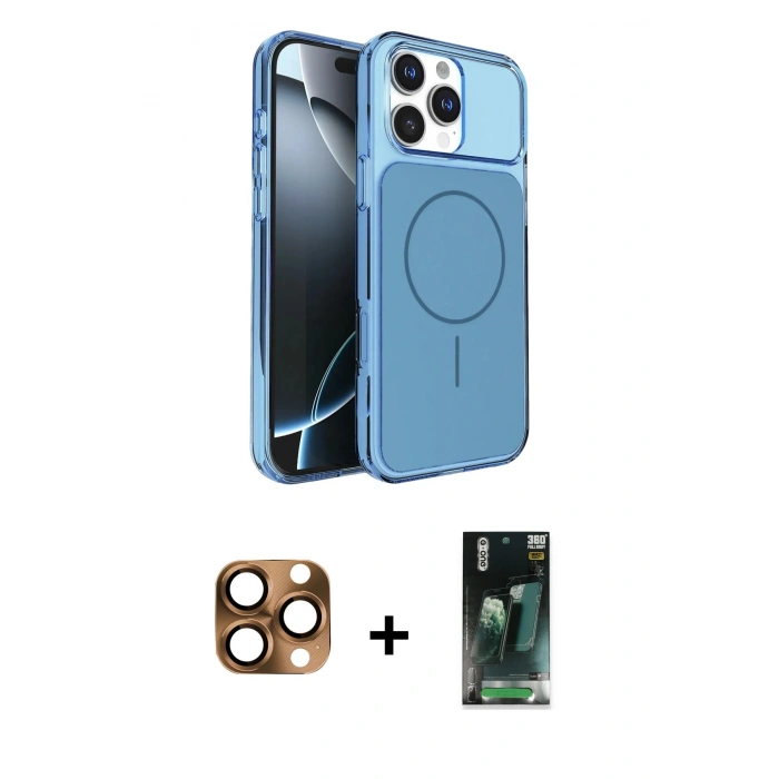 MARSİLYAN™- iPhone 16 Pro Max Kılıf Kutup Doku Serisi - Siyah 360 Mat Full Body Arka Koruyucu + Pers Alüminyum Kamera Lens - CLTM