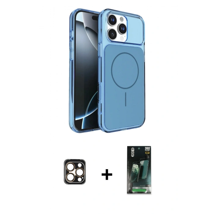 MARSİLYAN™- iPhone 16 Pro Max Kılıf Kutup Doku Serisi - Siyah 360 Mat Full Body Arka Koruyucu + Gold PVD Metal Kamera Lens
