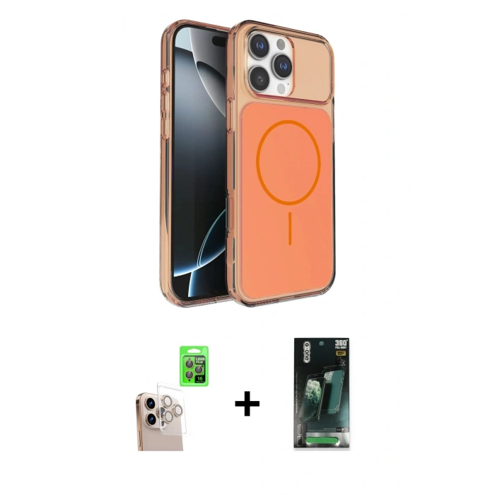 MARSİLYAN™- iPhone 16 Pro Max Kılıf Kutup Doku Serisi - Siyah 360 Mat Full Body Arka Koruyucu + Natural Grey Raze Metal Kamera Lens