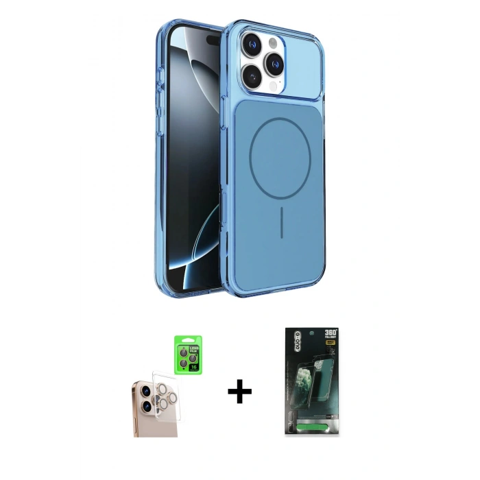 MARSİLYAN™- iPhone 16 Pro Max Kılıf Kutup Doku Serisi - Siyah 360 Mat Full Body Arka Koruyucu + Natural Grey Raze Metal Kamera Lens