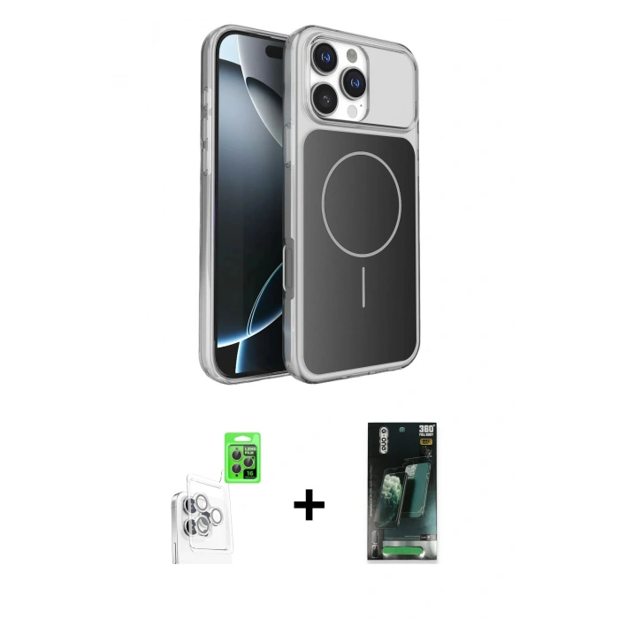 MARSİLYAN™- iPhone 16 Pro Max Kılıf Kutup Doku Serisi - Siyah 360 Mat Full Body Arka Koruyucu + Raze Metal Kamera Lens - BZ