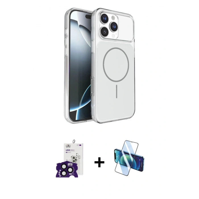 MARSİLYAN™- iPhone 16 Pro Max Kılıf Kutup Doku Serisi - Siyah 3D Antistatik Cam Ekran Koruyucu + Bilvis Titan Kamera Lens - SH