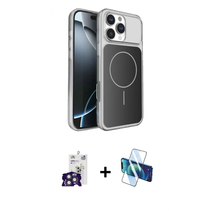 MARSİLYAN™- iPhone 16 Pro Max Kılıf Kutup Doku Serisi - Siyah 3D Antistatik Cam Ekran Koruyucu + Bilvis Titan Kamera Lens - TMGI